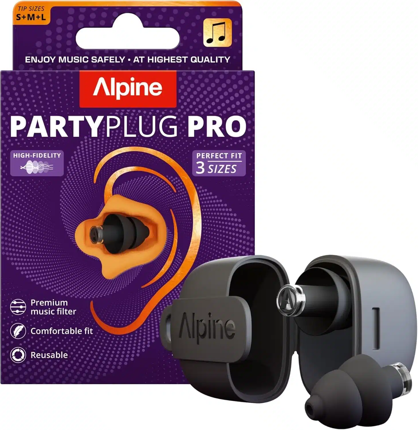 Alpine PartyPlug Pro Bouchons d'Oreilles Hi-Fi pour Concerts, Protection Auditive festival concert rave